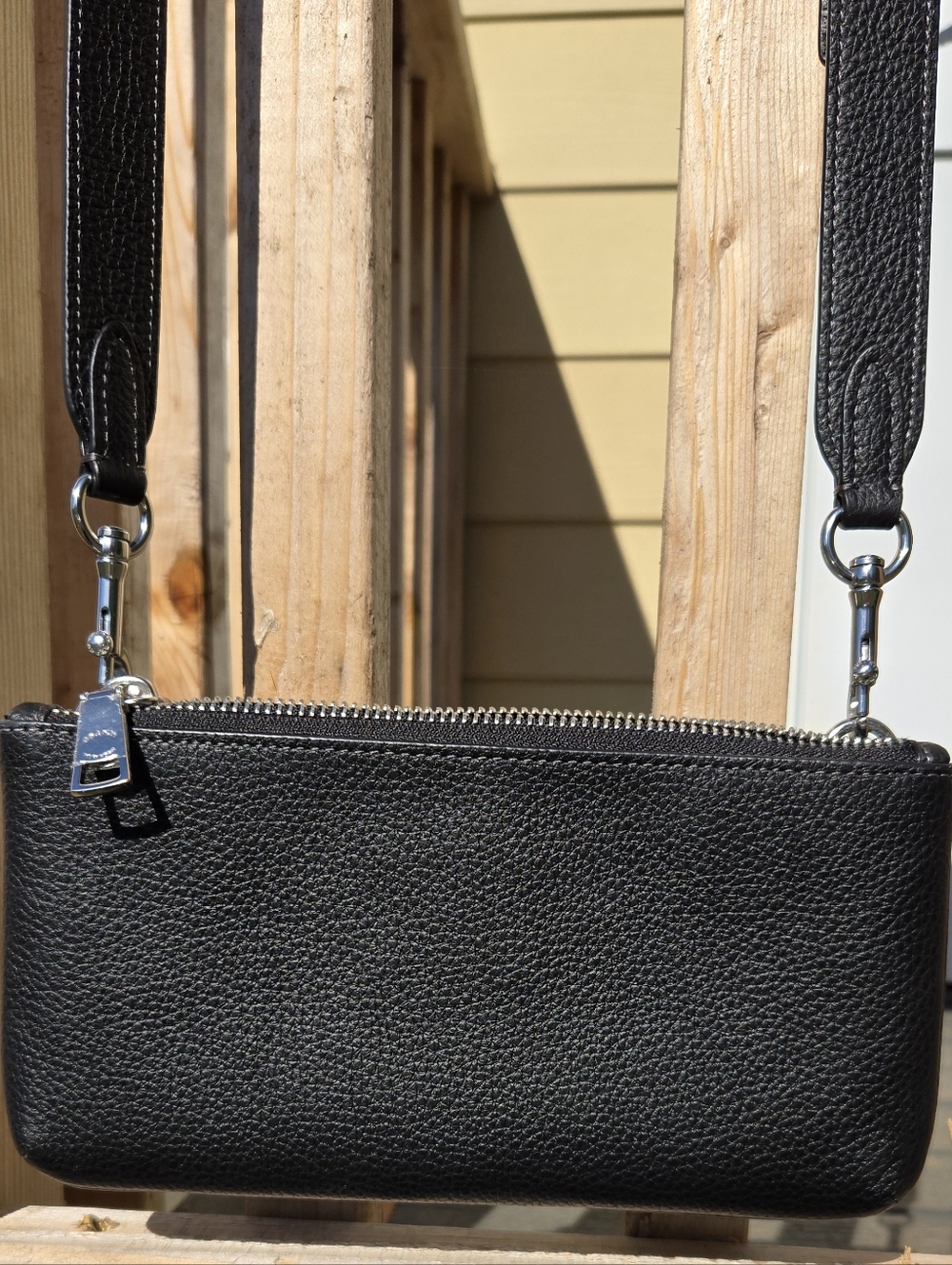 Coach Black Pebbled Leather Double Zip Crossbody - Picture 2 of 10